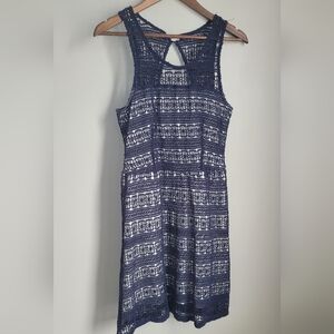 Maison Jules Size M LACE MESH Dress Fit & Flare Lined Classic Navy Blue Romantic